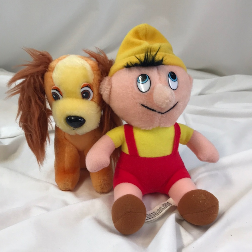 Vintage Walt Disney Plush ~ Pinocchio & Lady and the Tramp ~ Collectible